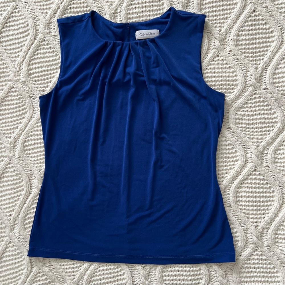 Calvin Klein Sleeveless Women’s Royal Blue Blouse Size PXS Stretch Pre-Owned 🔥